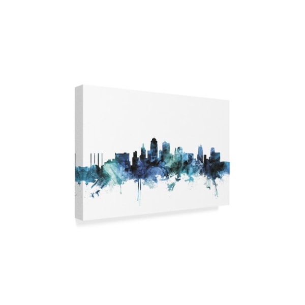 Michael Tompsett 'Kansas City Missouri Blue Teal Skyline' Canvas Art,30x47